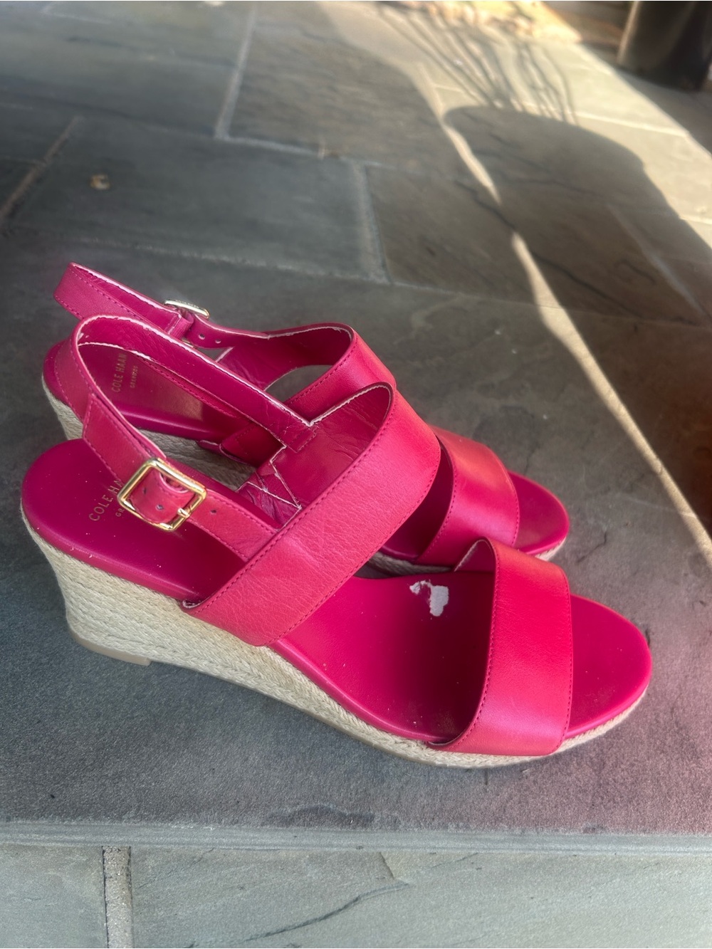 Cole Haan Hot Pink leather Wedge sSandals with rope/espradille style heel